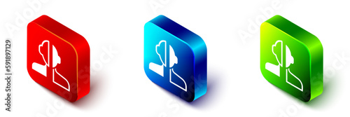 Isometric Bipolar disorder icon isolated on white background. Red, blue and green square button. Vector