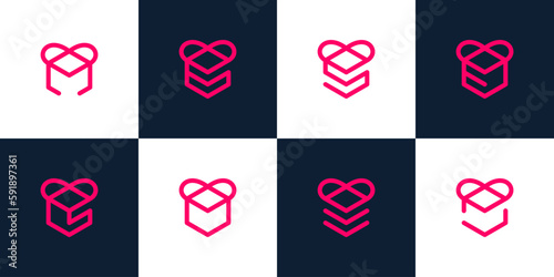 Collections of gift box logo with heart love and initial letter S design vector illustration. icon, symbol, creative, logotype.