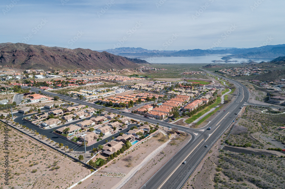 Boulder City in Nevada, United States. Boulder City is one of only two cities in Nevada that prohibits gambling. USA.