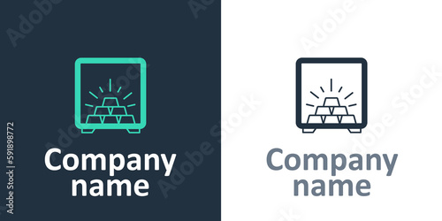 Logotype Safe with gold bars icon isolated on white background. Precious metals on deposit in bank. Metallic treasury. Reliable data protection. Logo design template element. Vector