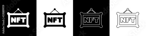 Set NFT Digital crypto art icon isolated on black and white background. Non fungible token. Vector