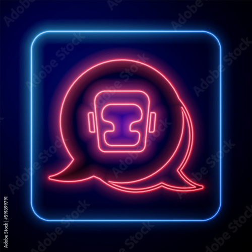 Glowing neon Boxing helmet icon isolated on black background. Vector