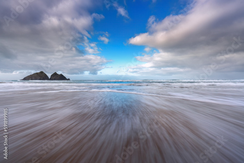 Slika na platnu Holywell bay looking towards carters rocks Cornwall UK