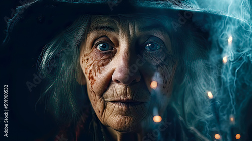 Old Witch in a Hat. Generative AI, non-existent person. 