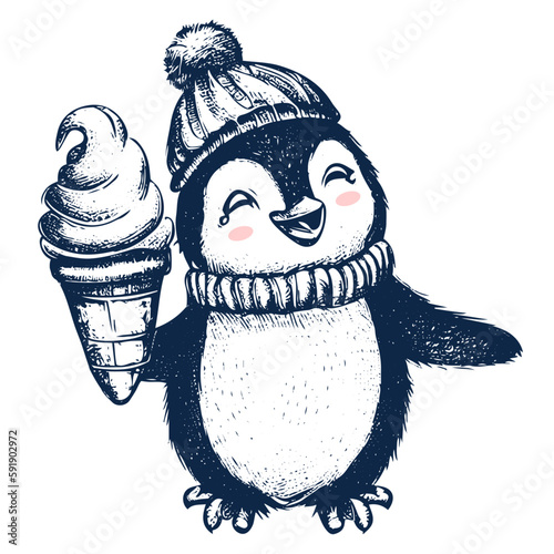 Cute penguin and ice cream illustration