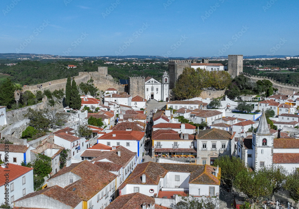 Obidos Town in Portugal. It is located on a hilltop, encircled by a fortified wall. Famous Place.