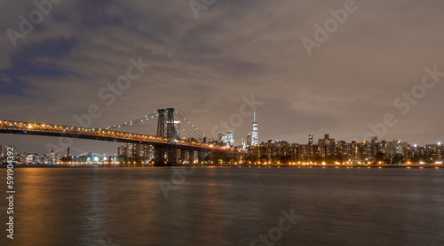 View of the Brooklyn, Manhattan and Williamsburg Bridge at night. Long Exposure Photo Shoot.