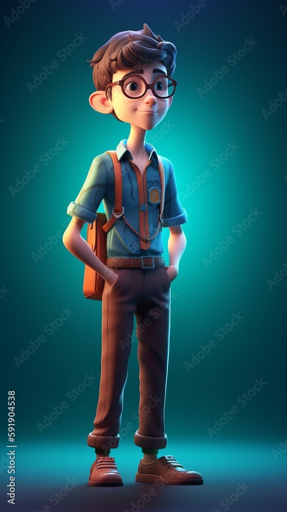 3D render of boy character with glasses Generative AI 3D render of boy character with glasses Generative AI