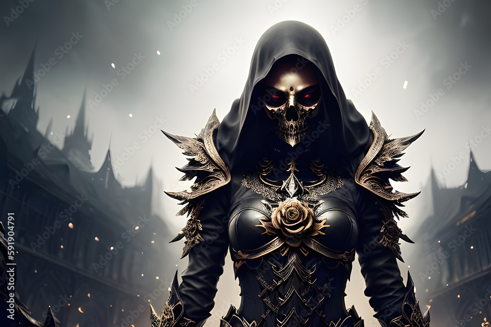 Fototapeta premium Modern skull screams epic art ,horror canvas art collection for decoration and interior. black and gold. wall art. canvas art, wallpaper . Generative ai