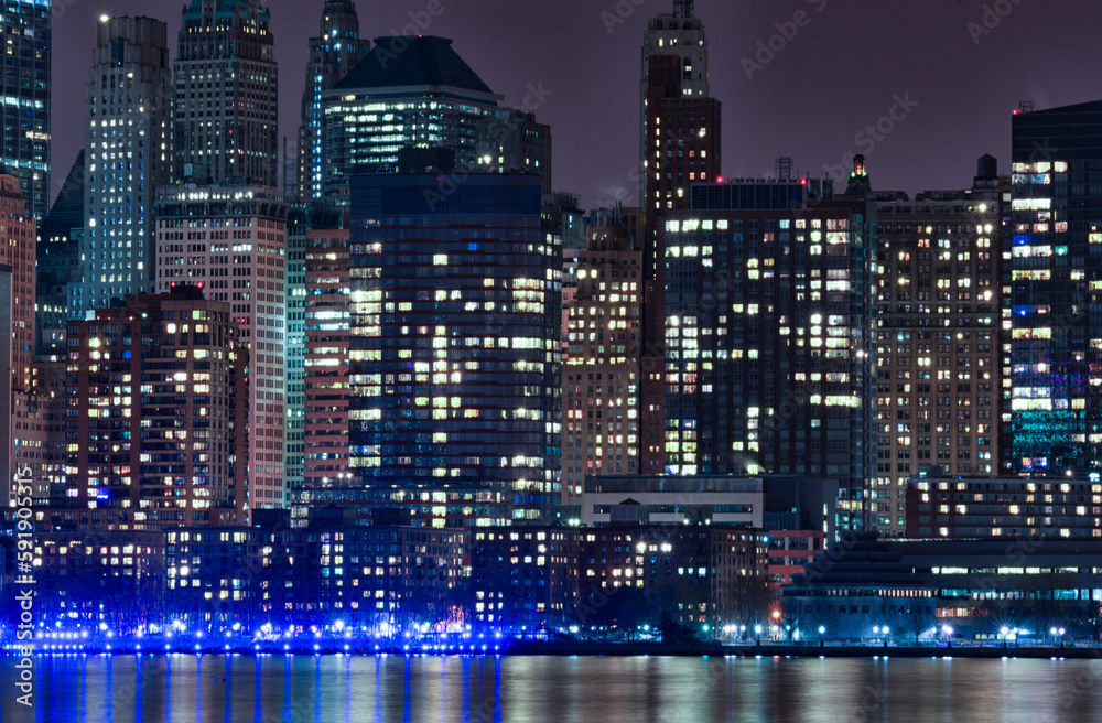 Hudson River and Night Cityscape of New York. Manhattan. NYC, USA. Reflection on Water Hudson River and Night Cityscape of New York. Manhattan. NYC, USA. Reflection on Water