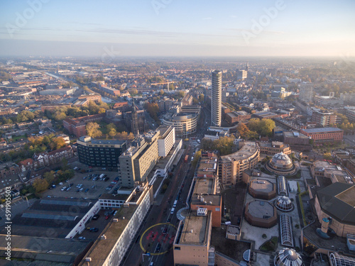 Obraz na plátně Eindhoven City Cityscape in Netherlands. Drone Point of View