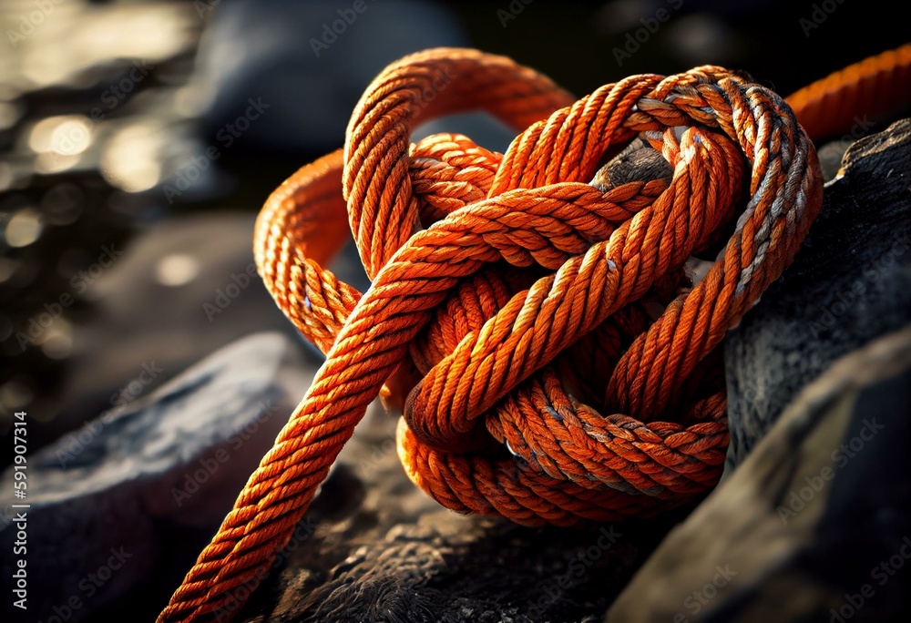square knot orange rope, example of knot used outdoors to tie two ropes ...