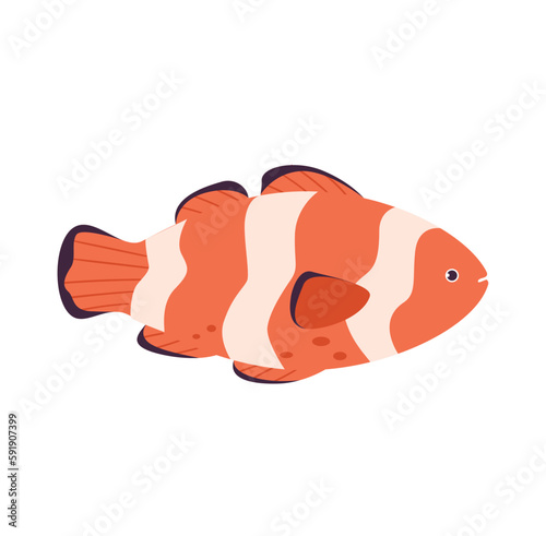 Concept Fish sea ocean. This flat vector cartoon design features an ocean striped fish on a white background, perfectly capturing the concept of marine life. Vector illustration.