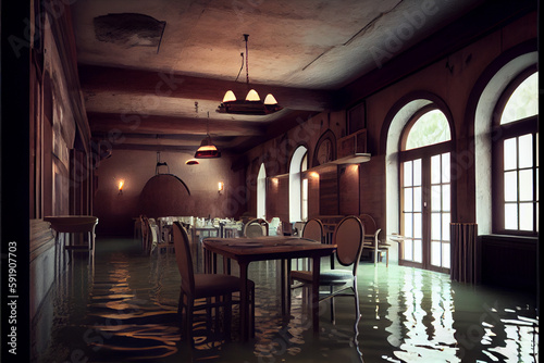 The apartment, residential apartments are flooded with water.