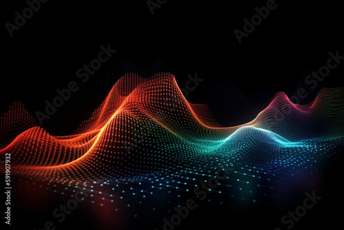 Warp lines wave design elements and dots. This illustration is perfect for use in technology blogs, graphic design projects, or any project related to digital art and innovation. Ai generated