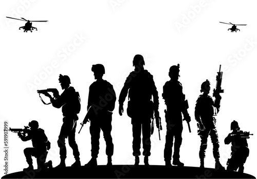 silhouette of a salute soldier military salute in black and white background.