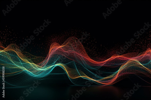 Warp lines wave design elements and dots. This illustration is perfect for use in technology blogs, graphic design projects, or any project related to digital art and innovation. Ai generated