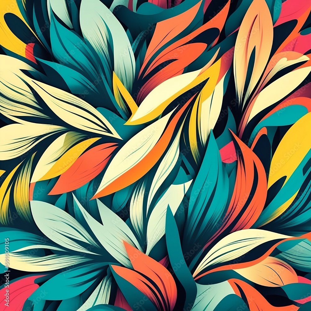 abstract seamless pattern of leaves, AI generated