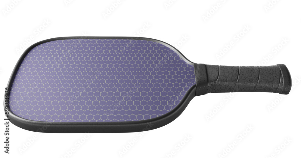 Pickleball racket with black leather handle, carbon pattern on isolated ...
