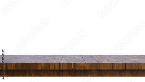 Wooden table top isolated on transparent background 3d rendering png