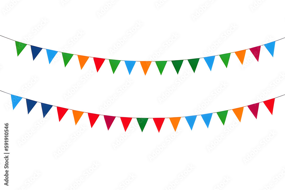 Garlands of Colorful Flags Isolated On White Background