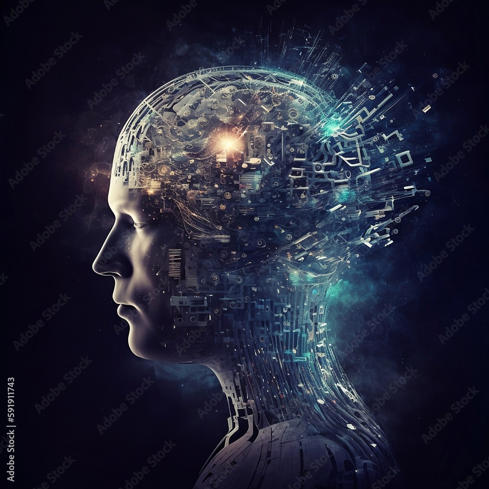 A man with artificial brain, Generative AI illustrations A man with artificial brain, Generative AI illustrations