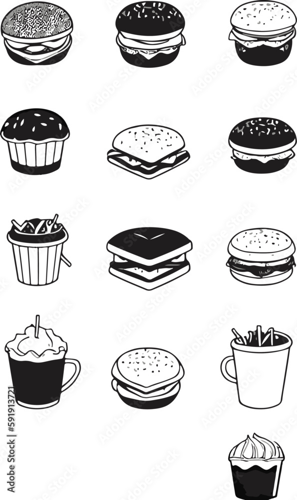 Cafe Food Vector Set Black and White