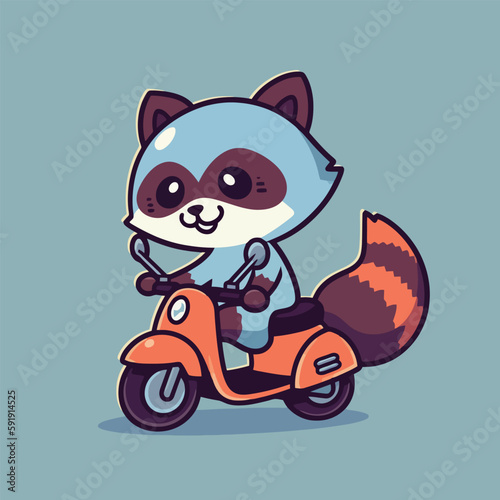 Raccoon on a scooter with a blue background.