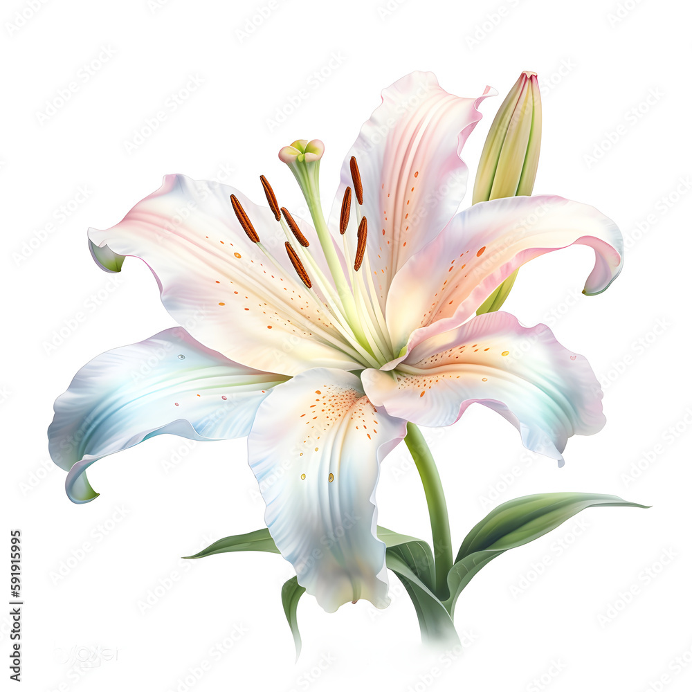 Naklejka premium Watercolor illustration of lily flower, isolated on white background. Generative AI