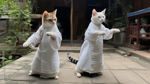 cats monks are engaged in tai chi, created by a neural network, Generative AI technology
