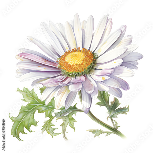 Watercolor illustration of daisy flower  isolated on white background. Generative AI