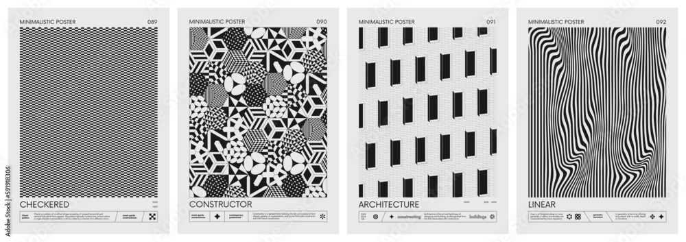 Abstract modern geometric vector Minimalistic Posters with simple shapes in black and white and silhouette of basic geometric figures, composition graphic design, set 23 - obrazy, fototapety, plakaty 
