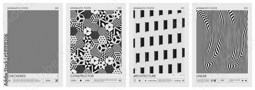 Abstract modern geometric vector Minimalistic Posters with simple shapes in black and white and silhouette of basic geometric figures, composition graphic design, set 23