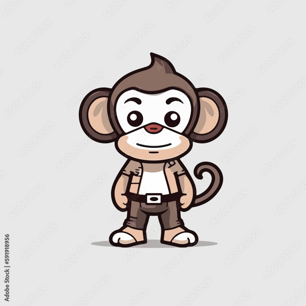 Mascot cartoon of cute smile hipster monkey wearing jacket hoodie. 2d character vector illustration in isolated background Mascot cartoon of cute smile hipster monkey wearing jacket hoodie. 2d character vector illustration in isolated background