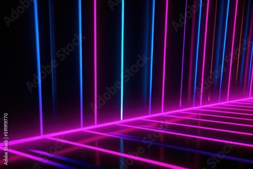 abstract minimal background, vertical pink blue neon lines, glowing in the ultraviolet spectrum. Cyberspace. Laser show. Futuristic generative ai wallpaper. 
