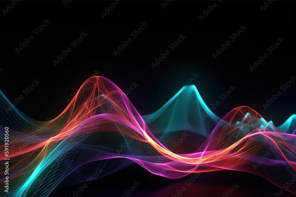Fototapeta premium Abstract futuristic background with blurry glowing waves and neon lines. Spiritual energy concept, digital generative ai wallpaper
