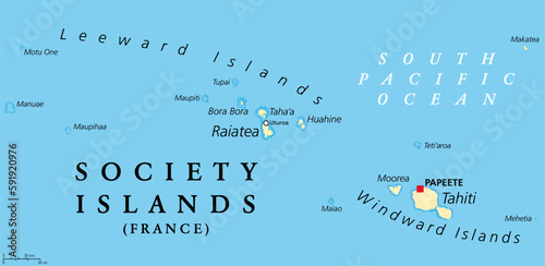 Society Islands, political map Fototapet