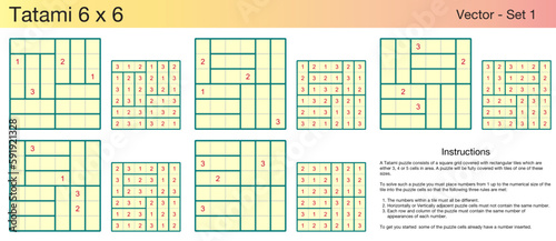 5 Tatami 6 x 6 Puzzles. A set of scalable puzzles for kids and adults, which are ready for web use or to be compiled into a standard or large print activity book.