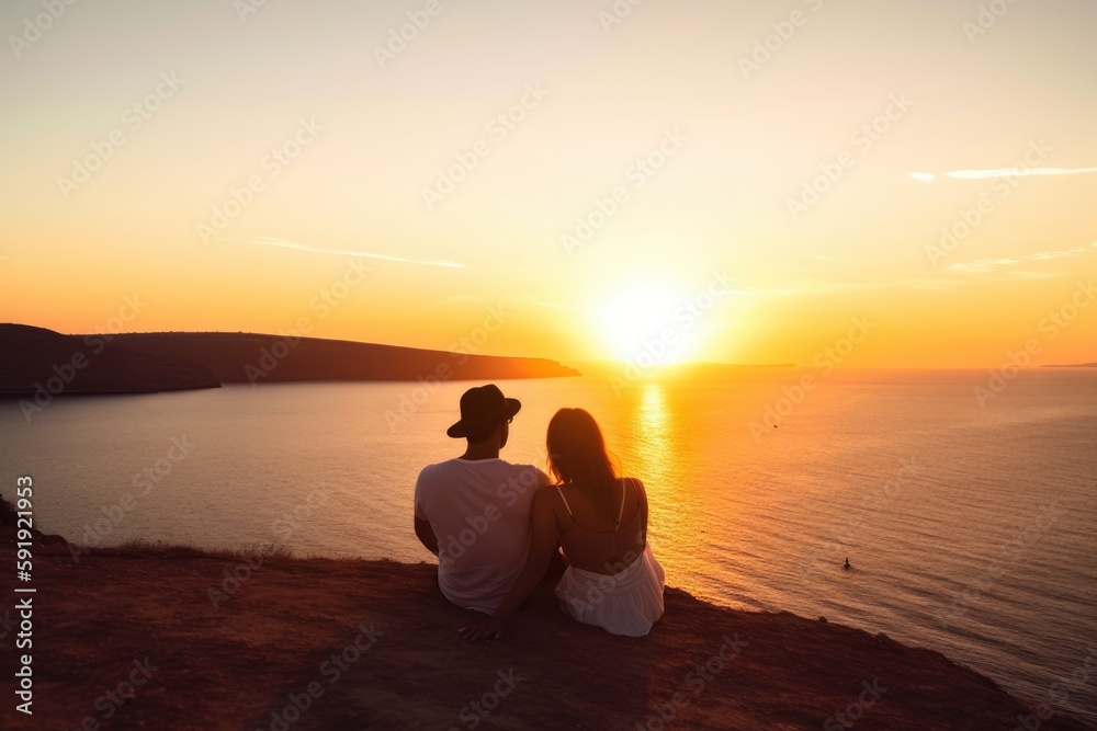 two people enjoying the view while sitting on a hilltop