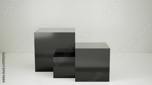 Pr  sentoir de produit ou pi  destal de vitrine  podium  stand vide  compos   de trois cube avec arri  re plan simple pour int  gration produit  rendu 3d