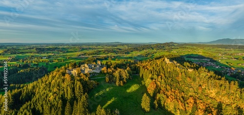 Romantische Abendstimmung im Allgäu um die Burgruinen  Hohenfreyberg und Eisenberg nahe Pfronten  photo