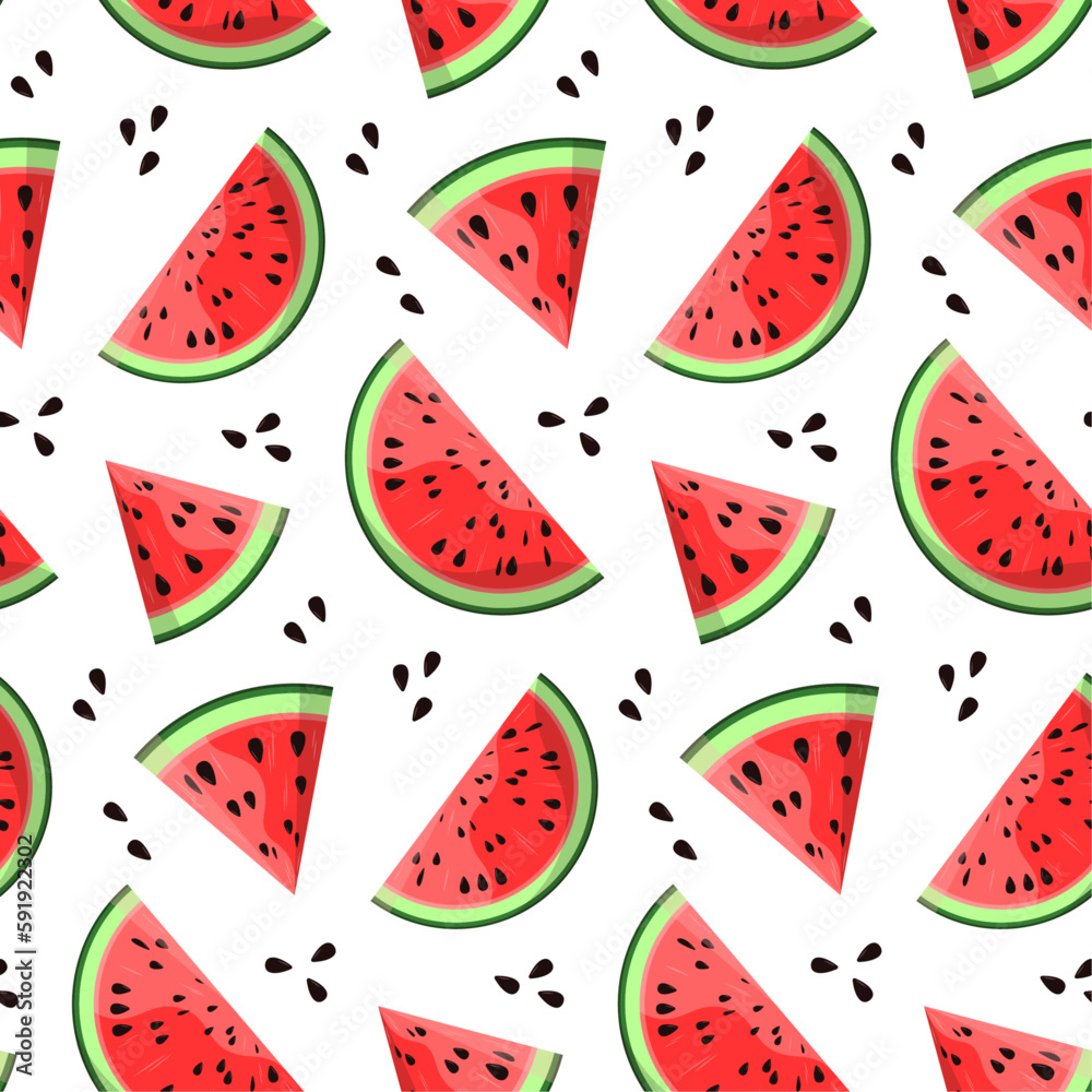 Watermelon vector seamless pattern. Cut slices and seeds on white background. Best for textile, wallpapers, home decoration, wrapping paper, package and web design. Watermelon vector seamless pattern. Cut slices and seeds on white background. Best for textile, wallpapers, home decoration, wrapping paper, package and web design.