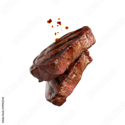 Beef steak, realistic 3d steak falling in the air, rare grilled steak collection, ultra realistic, icon, falling flying, detailed, food photo
