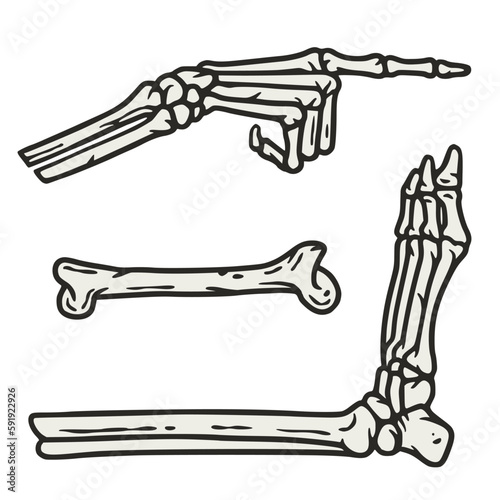 Skeleton hand, bone and leg for halloween design. Bones or graphic element for tattoo