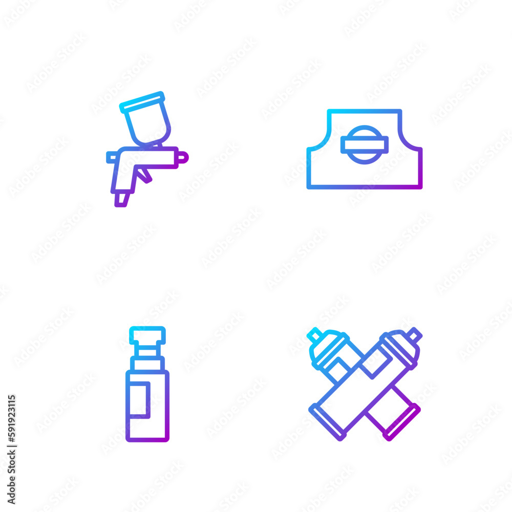 Set line Paint spray can, Marker pen, gun and Spray nozzle cap. Gradient color icons. Vector Set line Paint spray can, Marker pen, gun and Spray nozzle cap. Gradient color icons. Vector