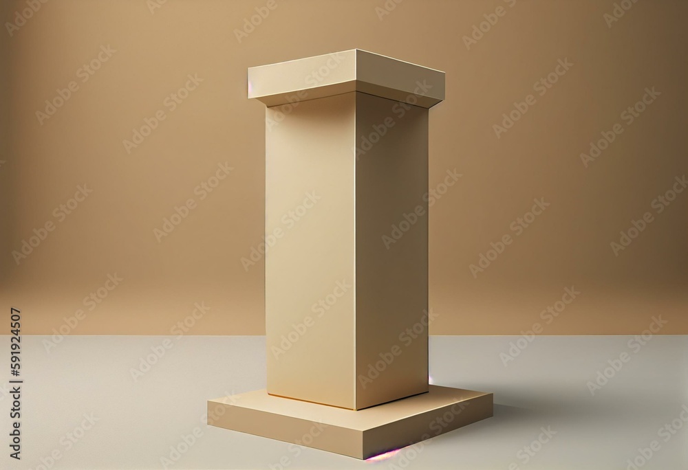 Modern beige podium for product presentation. Mockup empty platform or pedestal. Illustration. Generative AI