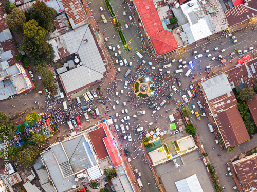 Aerial view of the city centre of Gondar with a lot of car and pedestrian traffic, Ethiopia, Africa photo