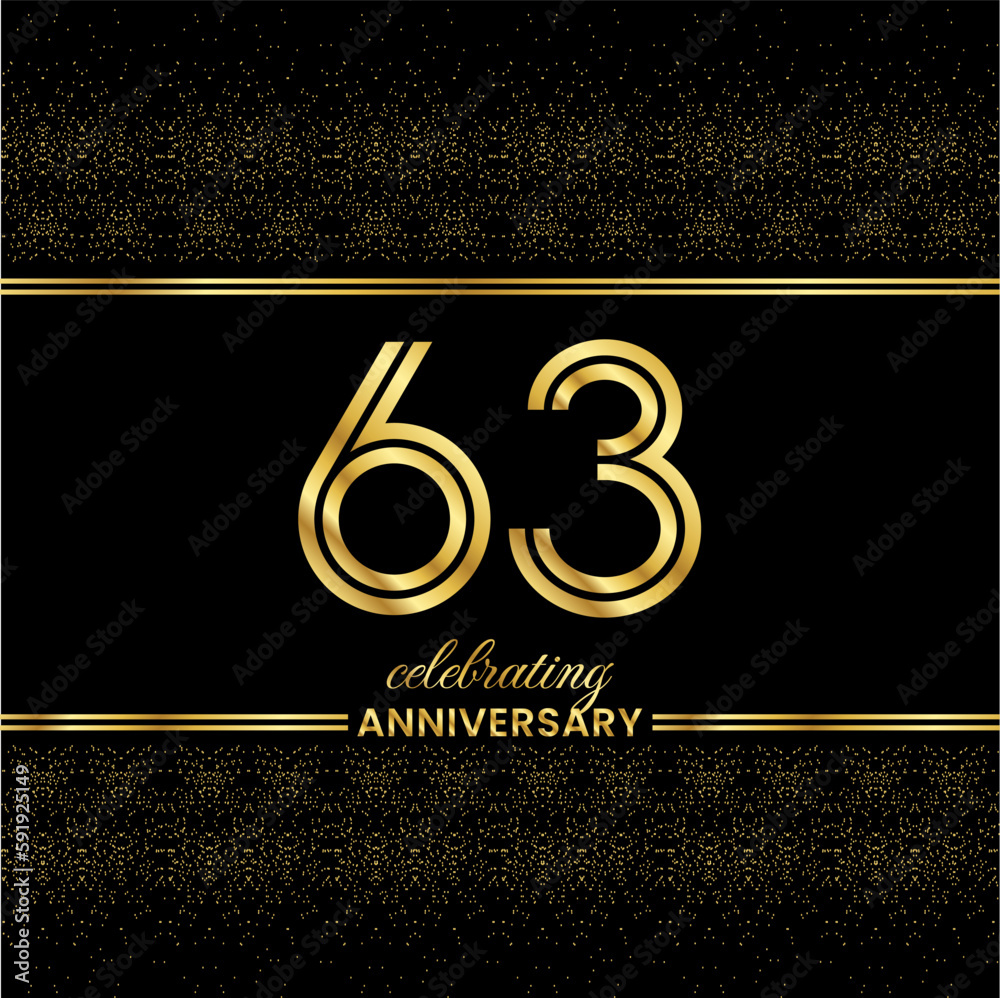 Fancy 63 Writing 63 Golden Double Line Number. 63 Anniversary invitation cover with ...