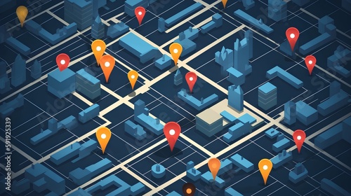Geofencing and location based marketing concept illustration. With GPS and geo targeting, businesses can use proximity marketing and location services to reach their target audience. Generative AI photo