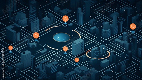 Geofencing and location based marketing concept illustration. With GPS and geo targeting, businesses can use proximity marketing and location services to reach their target audience. Generative AI photo